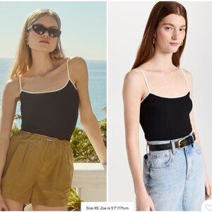 STAUD Soleil Top - Knit Black/White Contrast Spaghetti Strap Top - Size Small